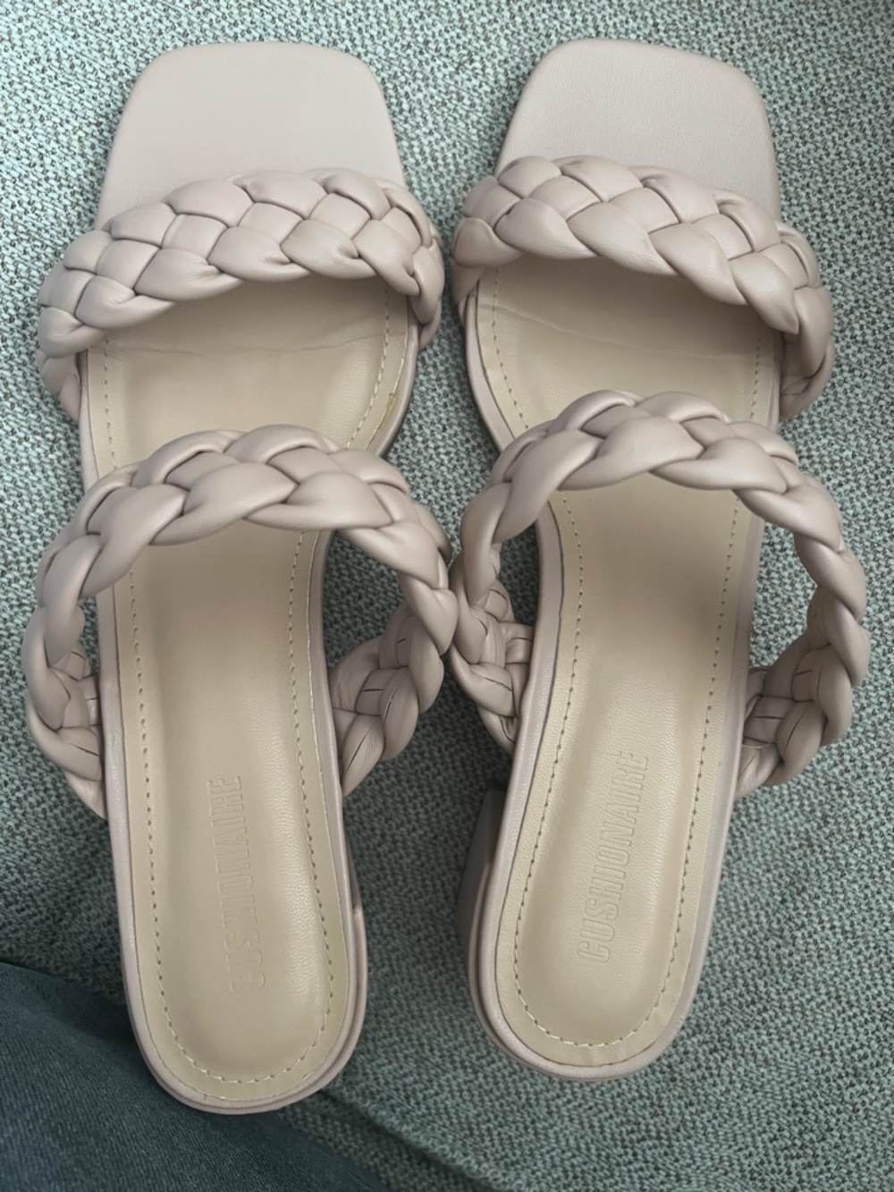 Cushionaire Onyx Nude 9.5 Braided Sandals Shoes Block Heels